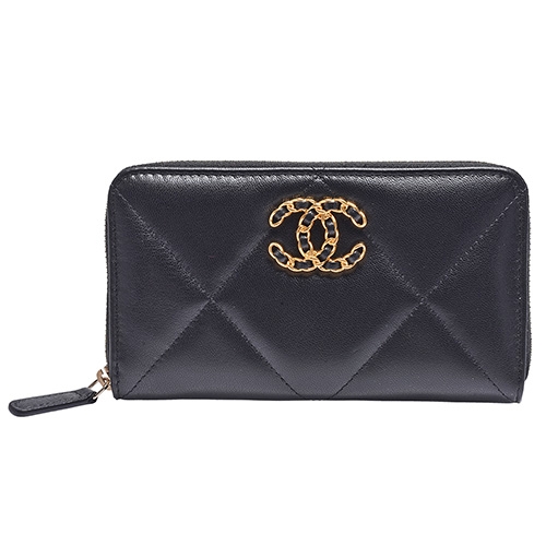 Chanel 19 Zip Wallet Smooth Leather Black 16cm