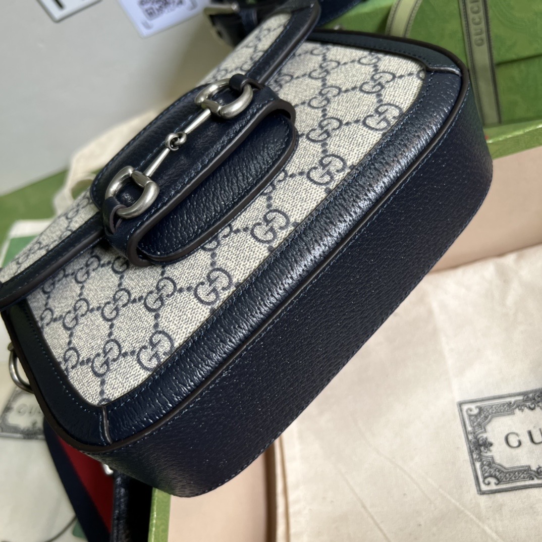 Gucci Horsebit 1955 Small GG Supreme Canvas Shoulder Bag Navy Blue 20cm 658574 96IWN 4076 - Image 5
