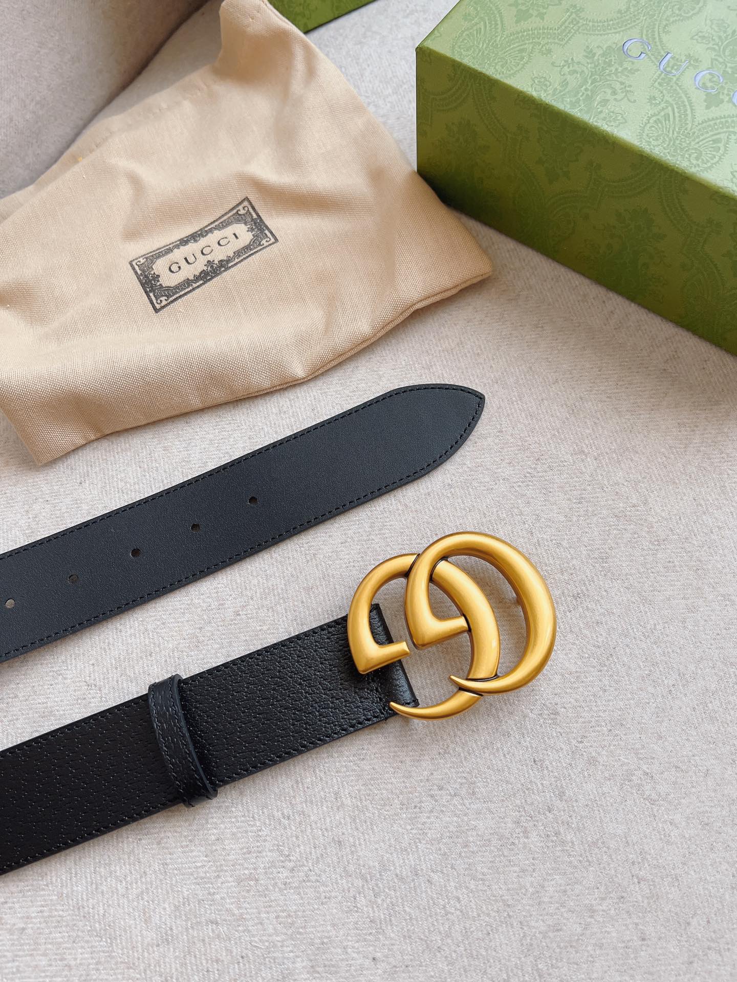 Gucci GG Marmont Wide Gold Logo Leather Belt Black 40Mm 406831 Dj20T 1000 - Image 3