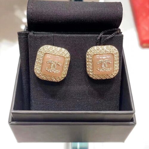 Alternative view of Chanel Square Resin CC Crystal Earrings Pink