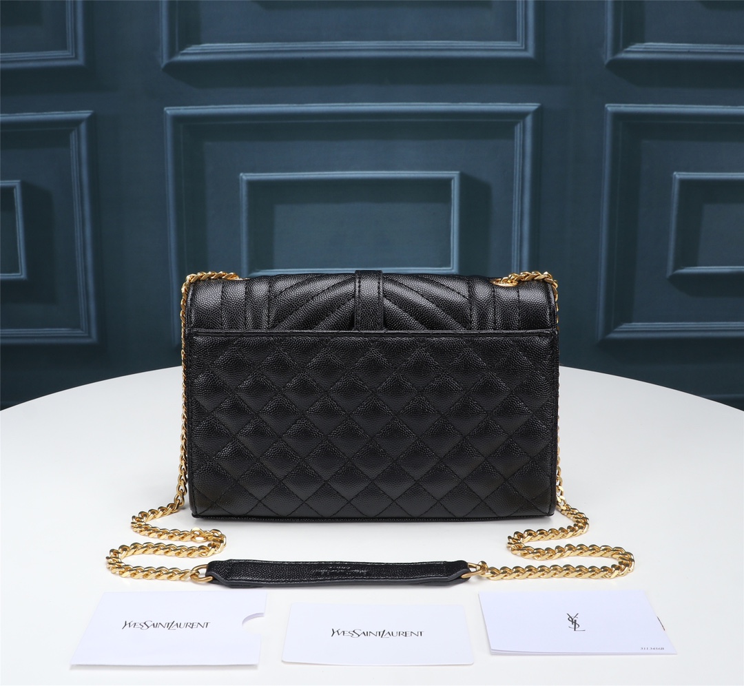 Saint Laurent Envelope Small Quilted Grain De Poudre Embossed Leather Gold Hardware Crossbody Bag Black 21Cm 600195Bow911000 - Image 3