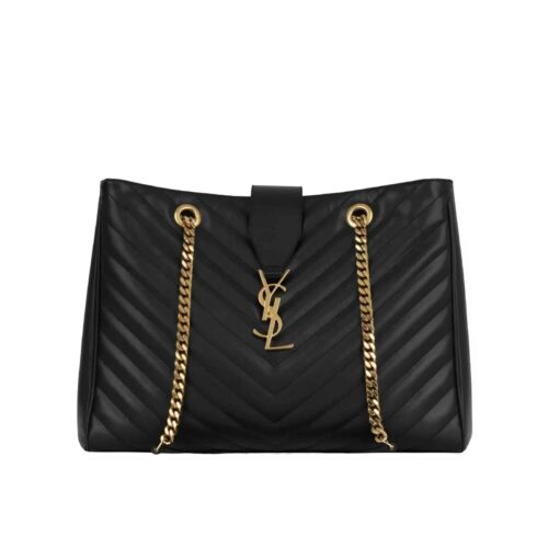 Saint Laurent Cassandre Shopper Matelassé Leather Tote Bag Black 35cm