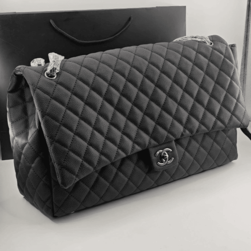 Alternative view of Chanel Xxl Airline Classic Travel Flap Bag Caviar Leather Black Silver Hardware 46Cm