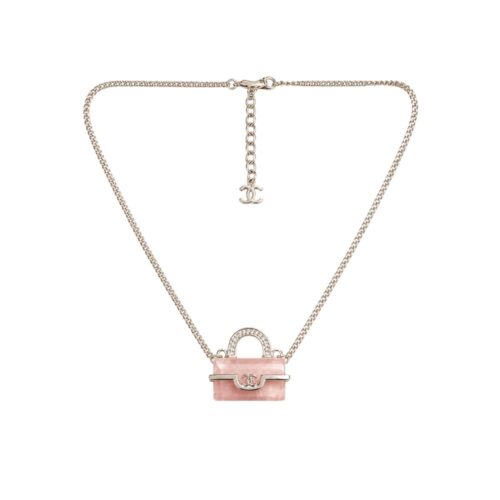 Chanel Classic Bag Lock Necklace Pink Gold ABG303 B21878 U3494