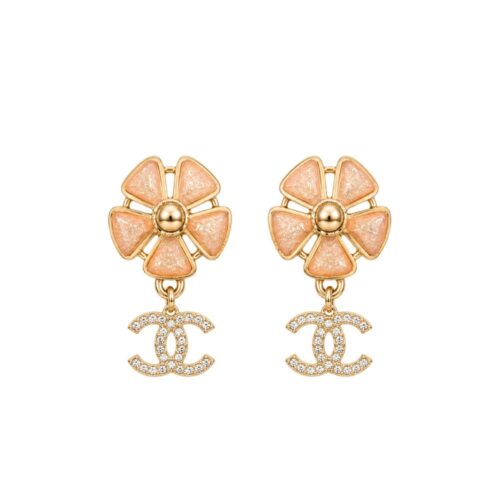 Chanel CC Logo Pink Flower Earrings Gold ABG900 B22986 U6099