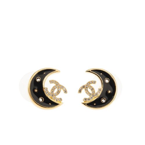 Chanel Stud Earrings Metal Resin And Strass Gold Black Crystal ABG568 B22416 U4420