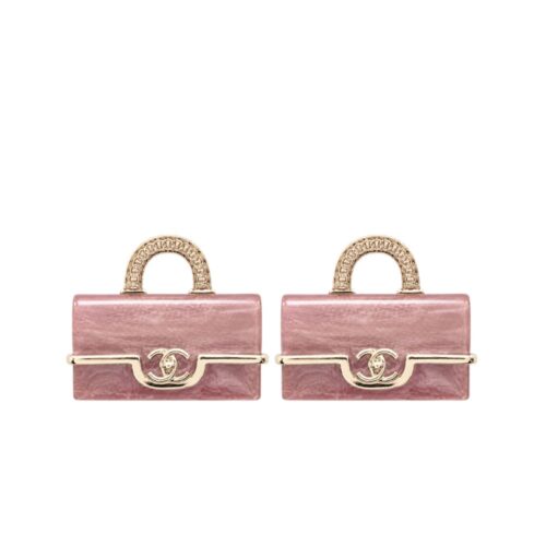 Chanel Classic Bag Lock Earrings Pink Gold