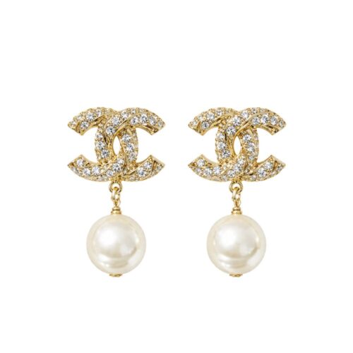 Chanel Cc Pearl Dangle Earrings Gold