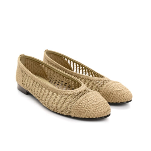 Chanel Ballerina Flat Raffia Beige G46352 B19806 NAFBC