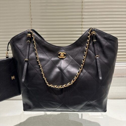 Alternative view of Chanel Shopping Bag Medium Shiny Smooth Leather Tote Bag Black 35cm AS5463 B20565 94305