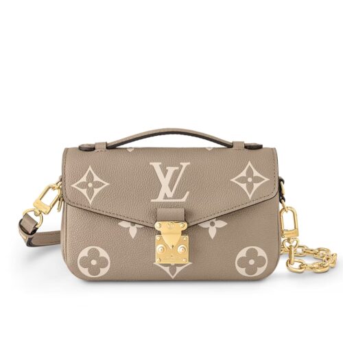 Louis Vuitton Pochette Métis East West Monogram Empreinte Crossbody Bag Gray Cream 21Cm M23081