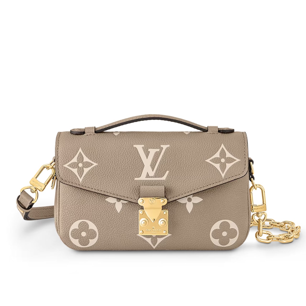 Louis Vuitton Pochette Métis East West Monogram Empreinte Crossbody Bag Gray Cream 21Cm M23081