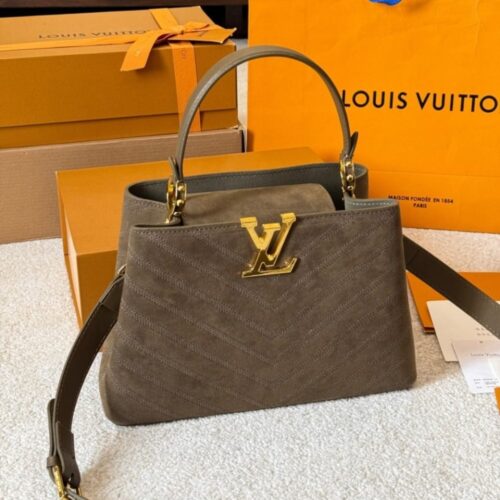 Alternative view of Louis Vuitton Capucines BB Suede Leather Top Handle Bag Dark Brown 27cm