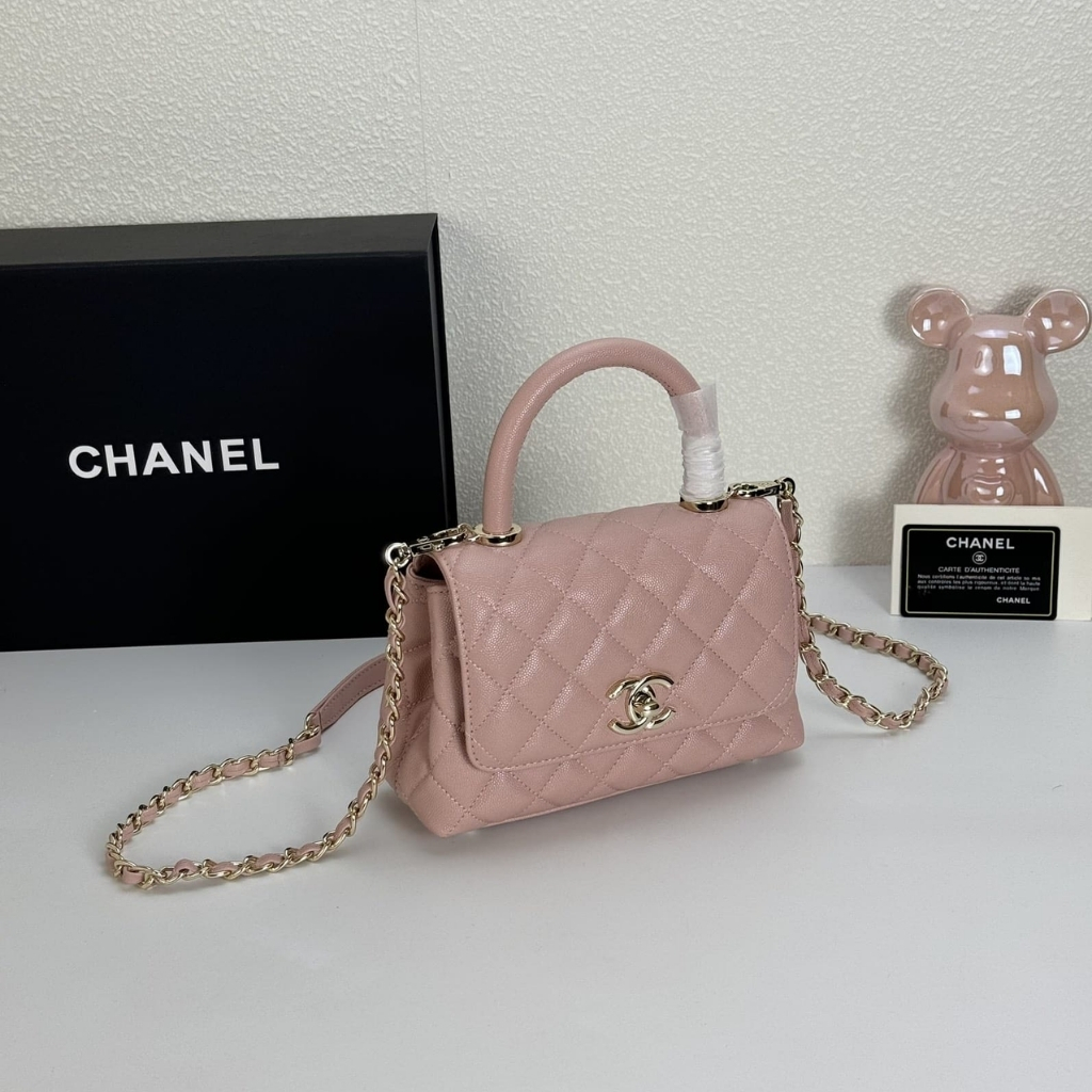 Chanel Coco Handle Mini Grained Leather Flap Bag Pink 19cm - Image 4