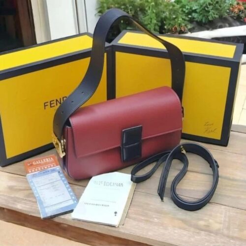 Alternative view of Fendi Baguette Burgundy And Black Color Block Leather Bag 26Cm 8BR821APKOF1NZ9