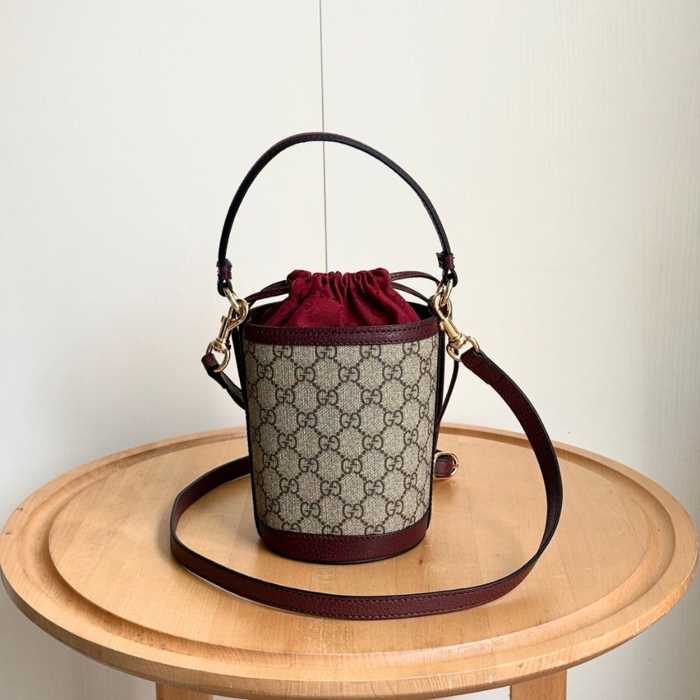 Gucci Ophidia Mini Bucket Bag Beige And Dark Red 20Cm 838462 FAE0O 9869 - Image 4