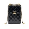 Chanel Phone Holder Small Smooth Leather Crossbody Bags Black 17cm