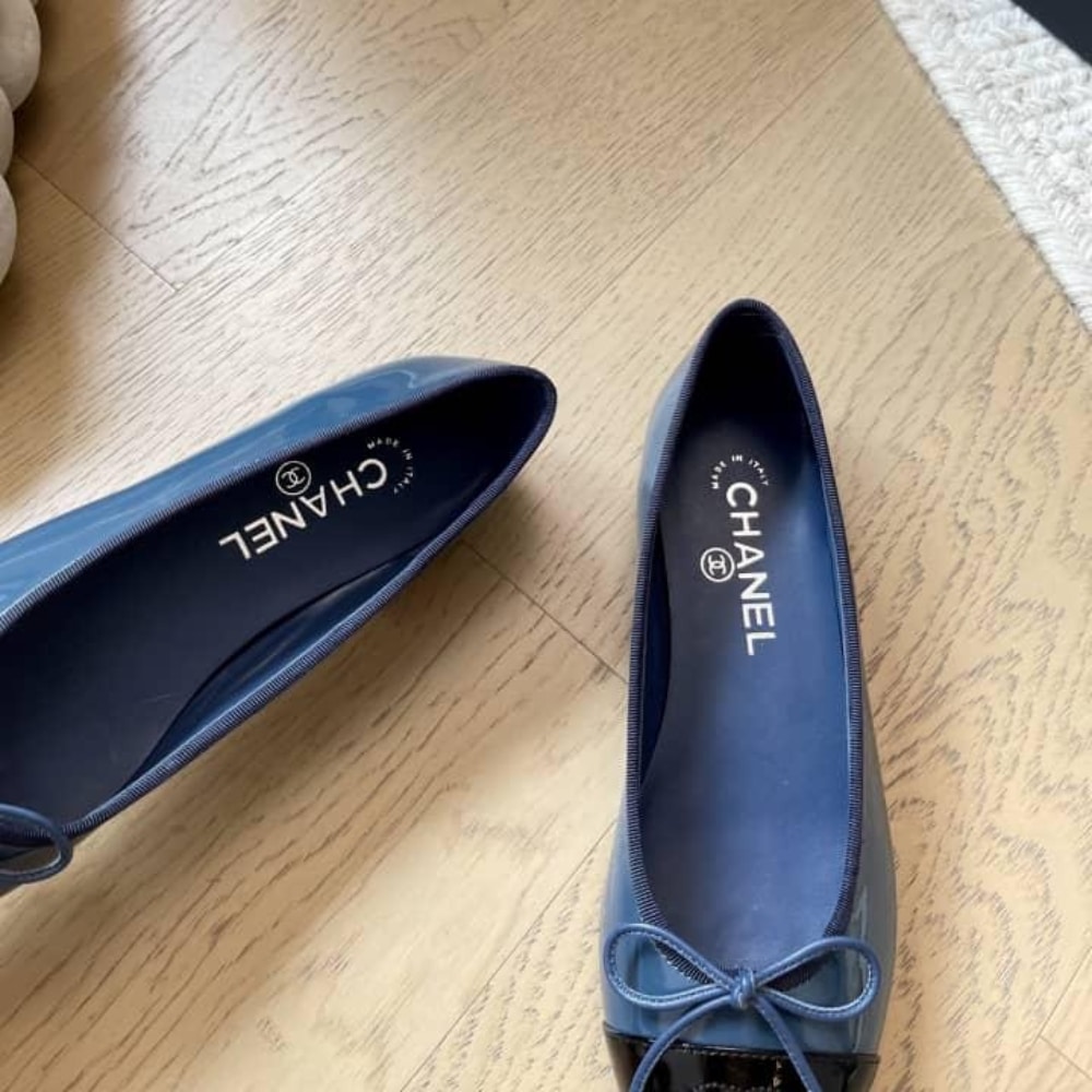 Chanel Ballerina Flat Smooth Leather And Patent Navy Blue G02819 B19028 NACIS - Image 6