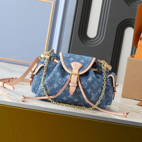 Alternative view of Louis Vuitton Odyssee Monogram Denim Shoulder Bag Blue 27cm