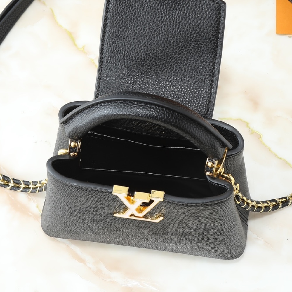Louis Vuitton Capucines Mini Grained Leather Top Handle Bag Black 21cm - Image 8