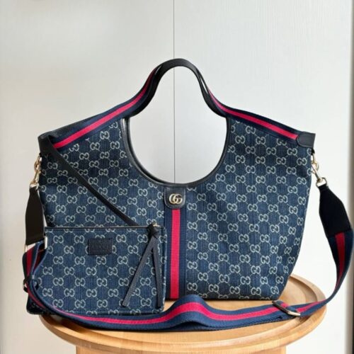 Alternative view of Gucci Giglio Large GG Denim Tote Bag Blue And White 60cm ‎853971 FAFFQ 8864