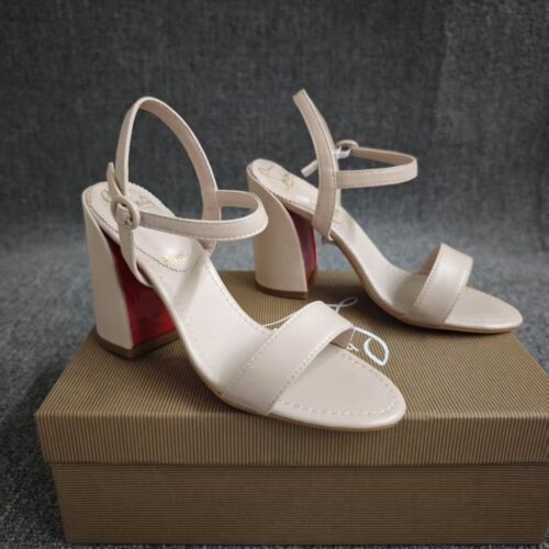 Alternative view of Christian Louboutin Miss Jane Leather Block Heel Sandals Beige 1240672F608