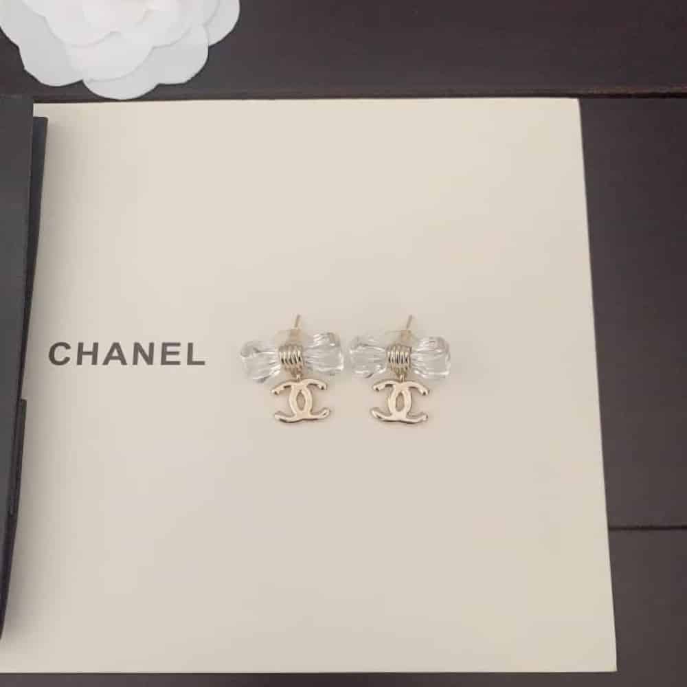 Chanel Bow Dangle Earrings Resin Metal Gold ABF537 B19997 NAFVG - Image 6