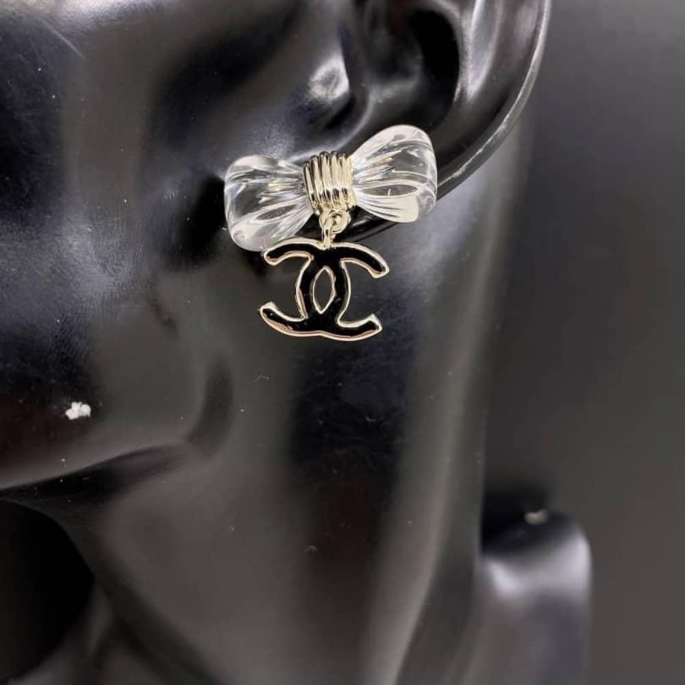 Chanel Bow Dangle Earrings Resin Metal Gold ABF537 B19997 NAFVG - Image 5
