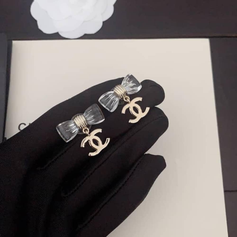 Chanel Bow Dangle Earrings Resin Metal Gold ABF537 B19997 NAFVG - Image 4