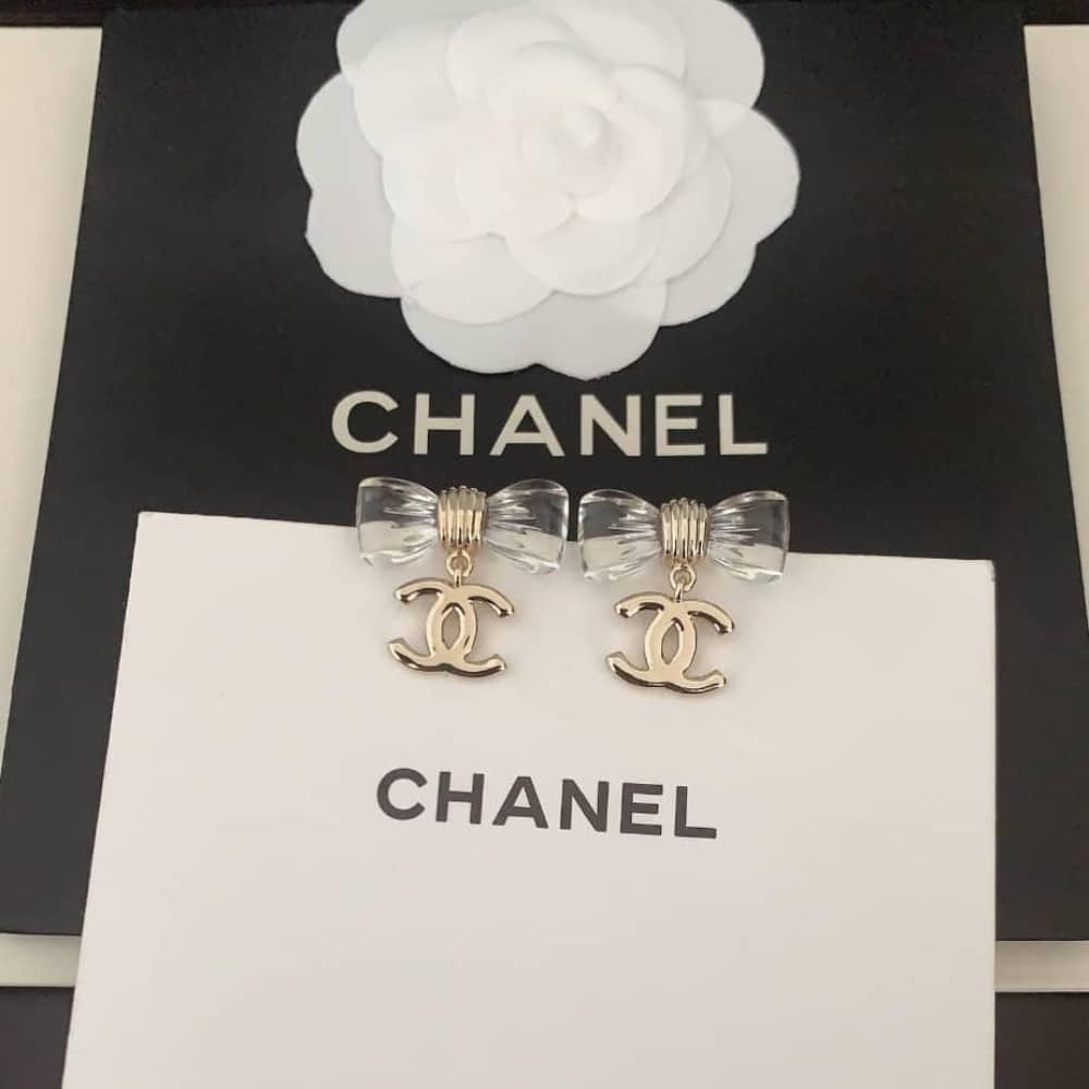 Chanel Bow Dangle Earrings Resin Metal Gold ABF537 B19997 NAFVG - Image 3