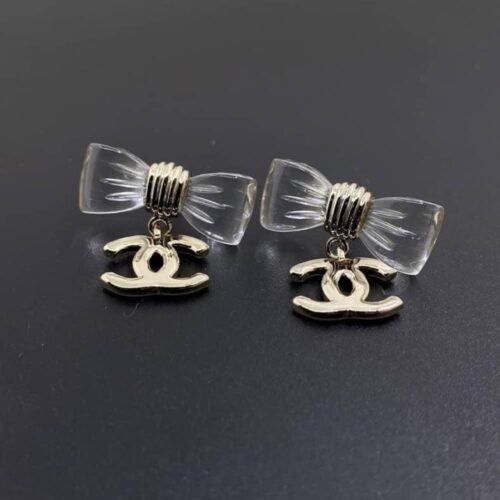 Alternative view of Chanel Bow Dangle Earrings Resin Metal Gold ABF537 B19997 NAFVG