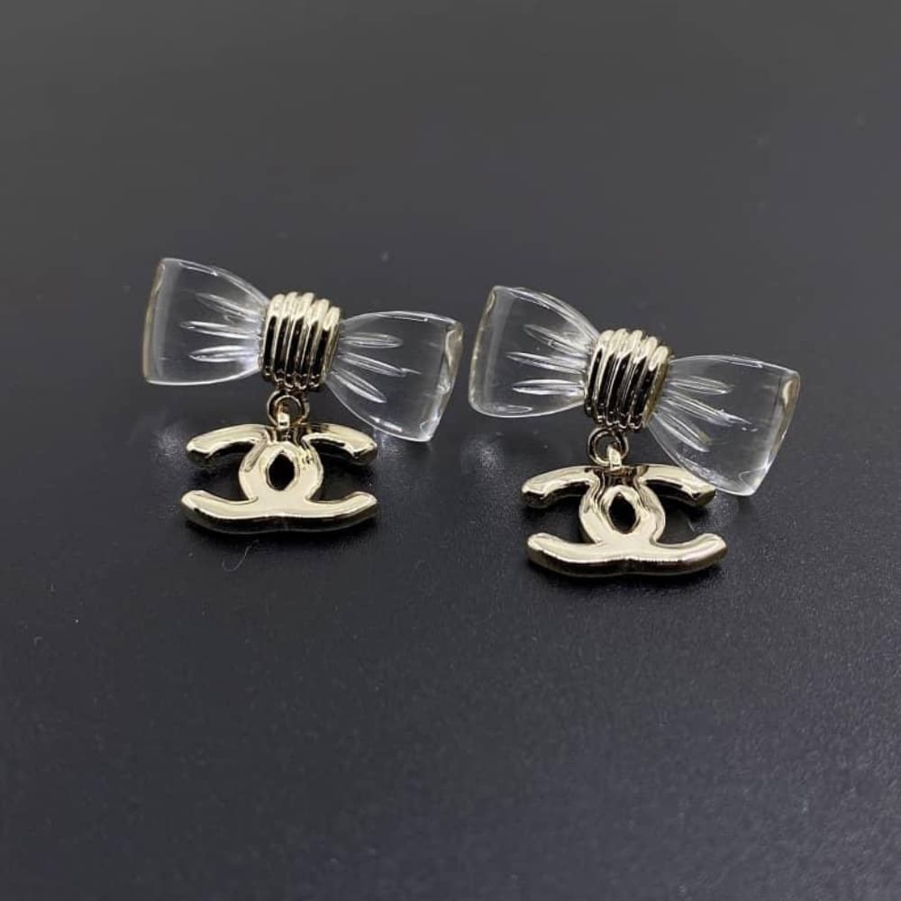 Chanel Bow Dangle Earrings Resin Metal Gold ABF537 B19997 NAFVG - Image 2