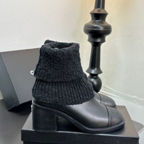 Alternative view of Chanel Knit Boots Leather Black