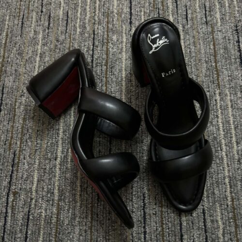 Alternative view of Christian Louboutin Inflama Sab Leather Block Heel Sandals Black 1230780B439