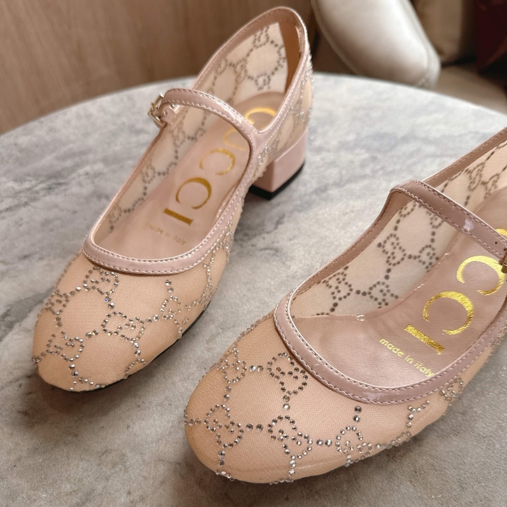 Gucci Women GG Crystal Mesh Ballet Flat Light Pink 836809 Faeq0 9941 - Image 5