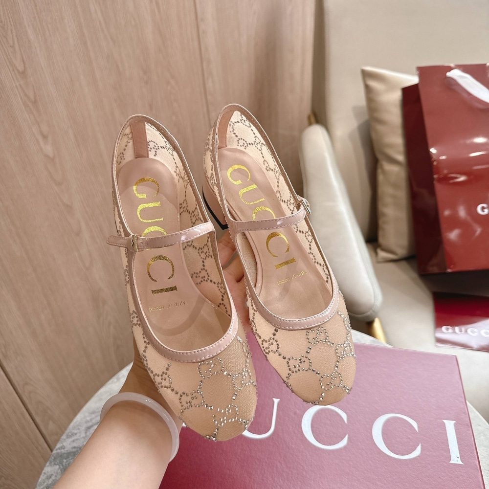 Gucci Women GG Crystal Mesh Ballet Flat Light Pink 836809 Faeq0 9941 - Image 4