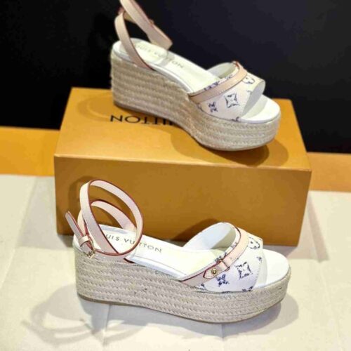 Alternative view of Louis Vuitton Helios Wedge Tweed Sandal White 1Acsfq