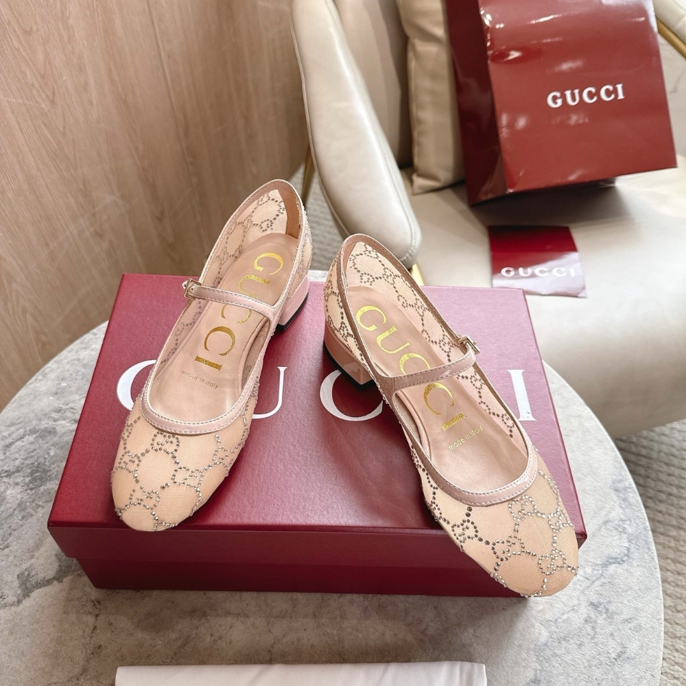 Gucci Women GG Crystal Mesh Ballet Flat Light Pink 836809 Faeq0 9941 - Image 2