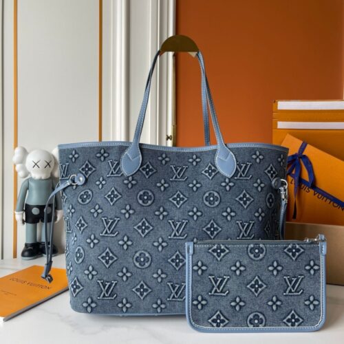 Alternative view of Louis Vuitton Neverfull MM Tote Bag Denim Dark Blue 31Cm