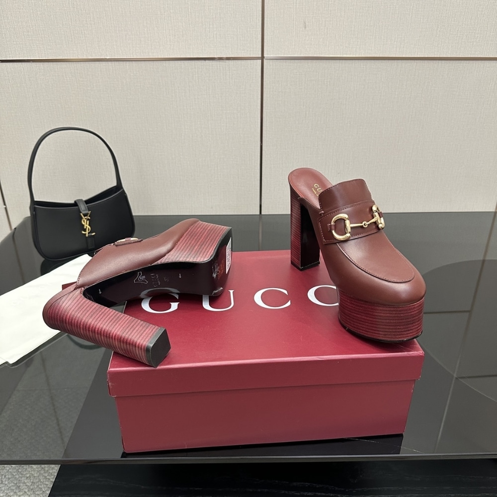 Gucci Women Platform Leather Mule With Horsebit Red 835315 Aadcw 6207 - Image 8