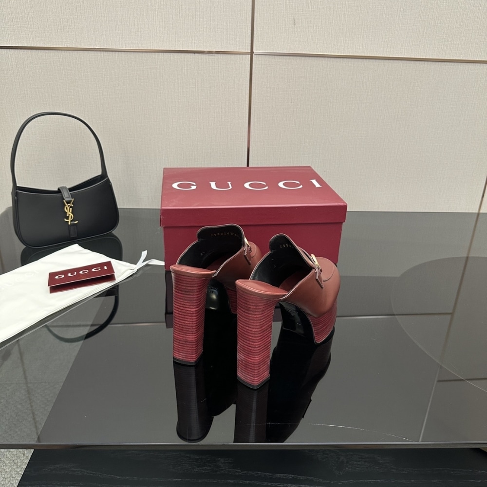 Gucci Women Platform Leather Mule With Horsebit Red 835315 Aadcw 6207 - Image 7