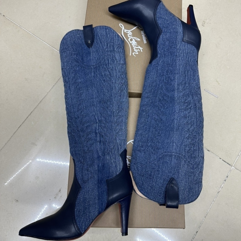 Christian Louboutin Santia Botta Denim Knee High Boots Blue 32405166603 - Image 4