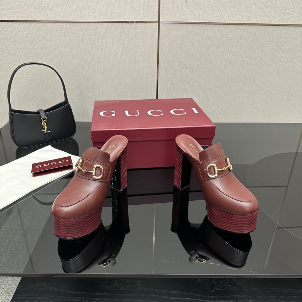 Gucci Women Platform Leather Mule With Horsebit Red 835315 Aadcw 6207 - Image 6