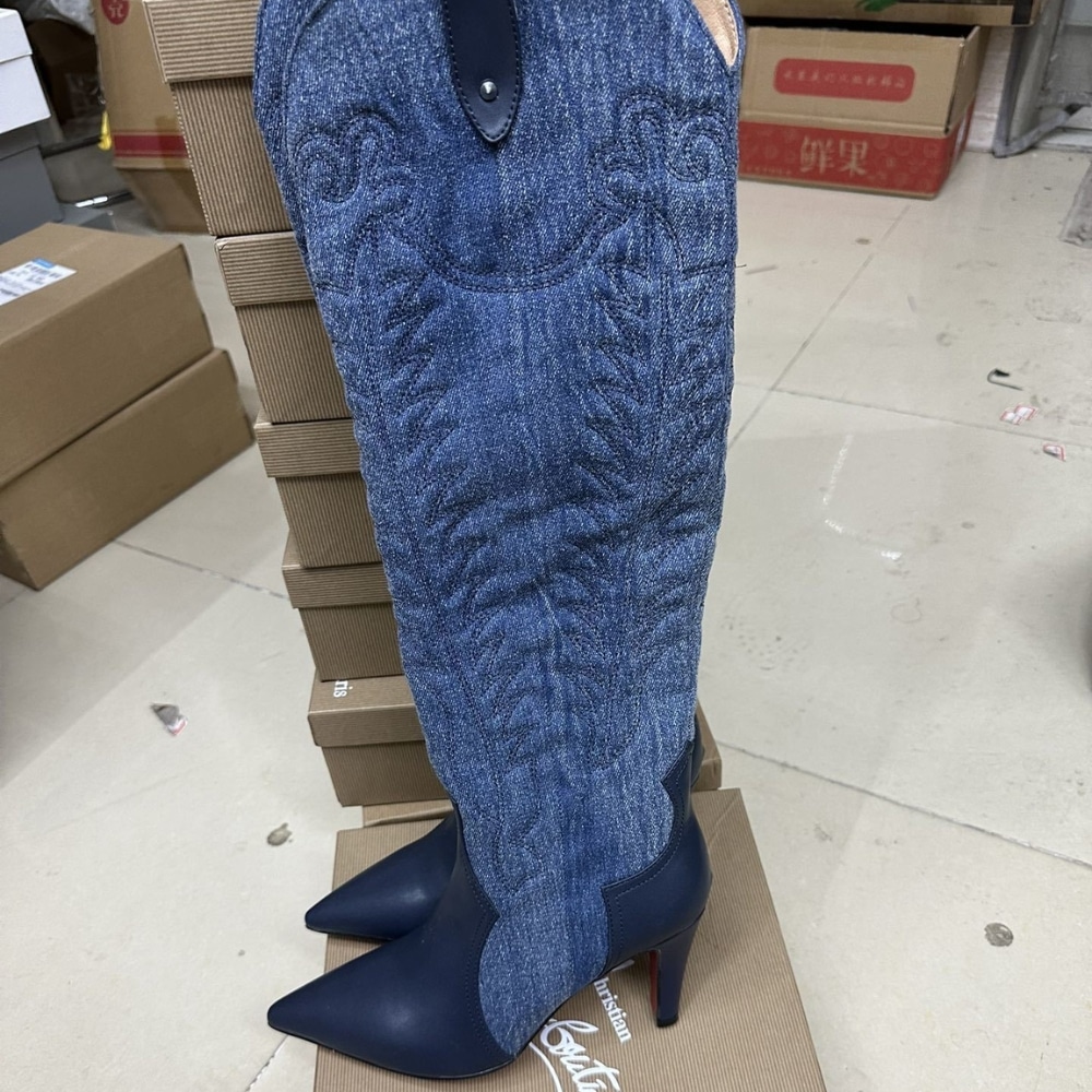 Christian Louboutin Santia Botta Denim Knee High Boots Blue 32405166603 - Image 3