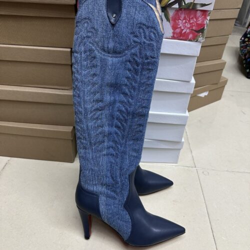 Alternative view of Christian Louboutin Santia Botta Denim Knee High Boots Blue 32405166603