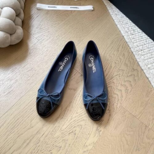 Alternative view of Chanel Ballerina Flat Smooth Leather And Patent Navy Blue G02819 B19028 NACIS