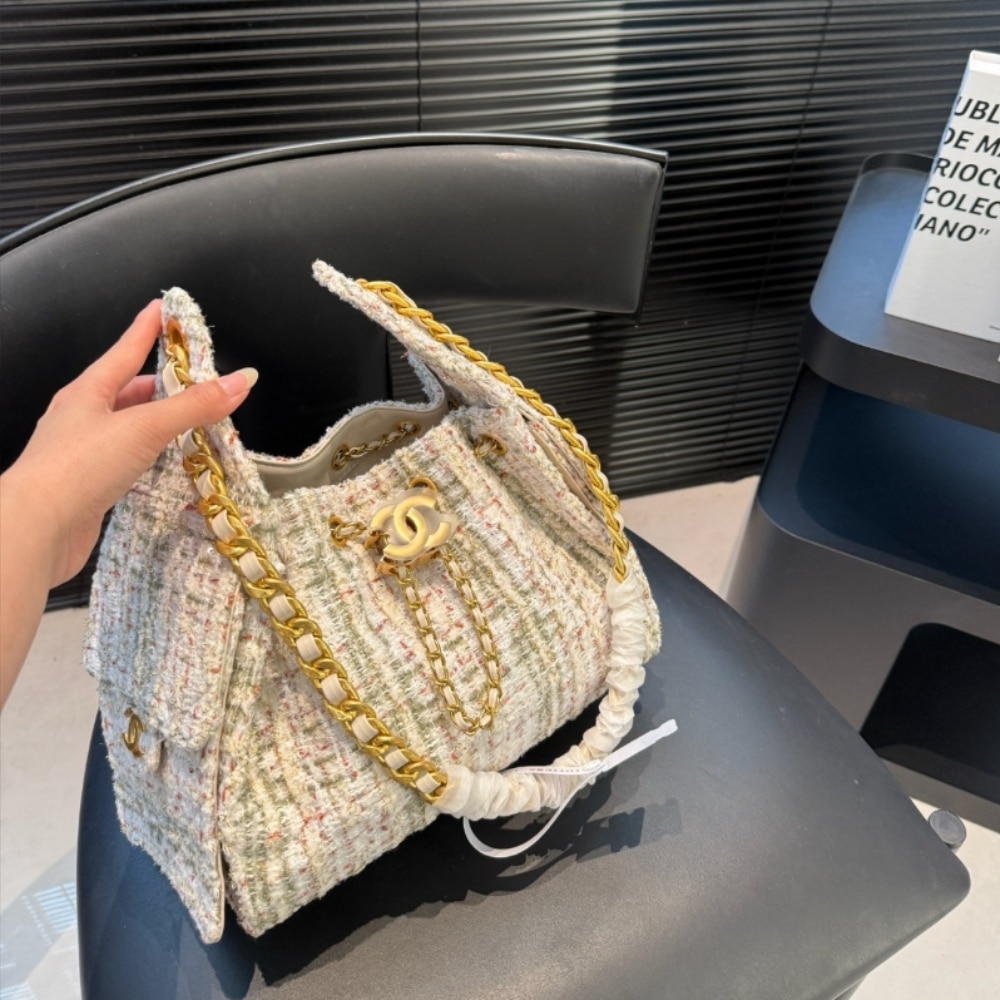 Chanel 25 Small Tweed Handbags Khaki 26cm AS5293 B21178 NR774 - Image 3