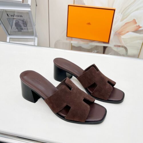 Alternative view of Hermes Helia 60 Sandals Suede Dark Brown H232088Z F7375