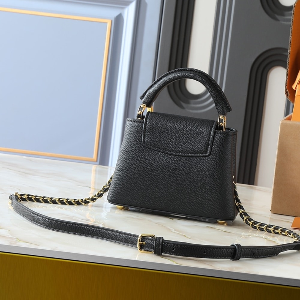 Louis Vuitton Capucines Mini Grained Leather Top Handle Bag Black 21cm - Image 5