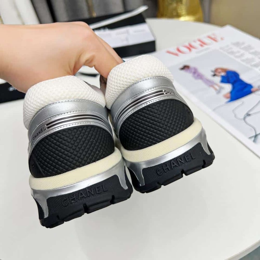 Chanel Sneaker Fabric And Laminated White And Silver G39792 Y56368 K5451 - Image 6
